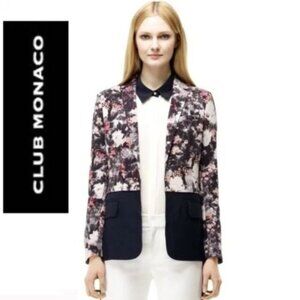 Club Monaco Wool Navy Floral Baker Open Blazer